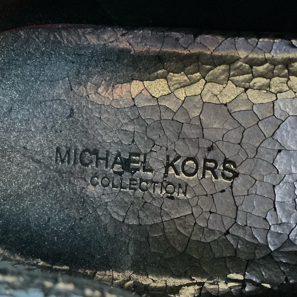 Michael Kors Collection Metallic Silver Leather Crackled Lace Up Loafers Sz 37.5 - Picture 9 of 10